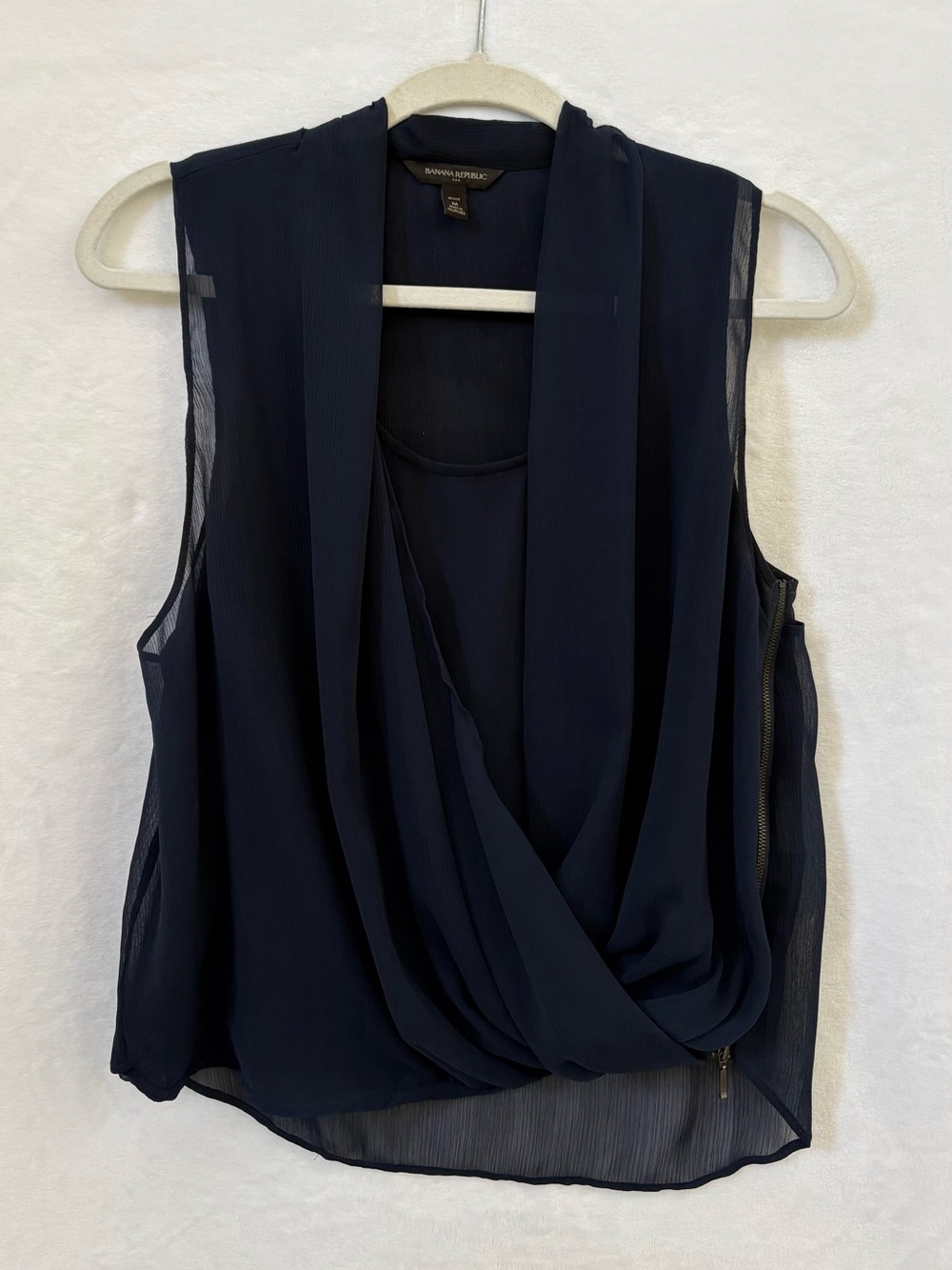 Banana Republic Navy Blue Sleeveless Draped Blouse